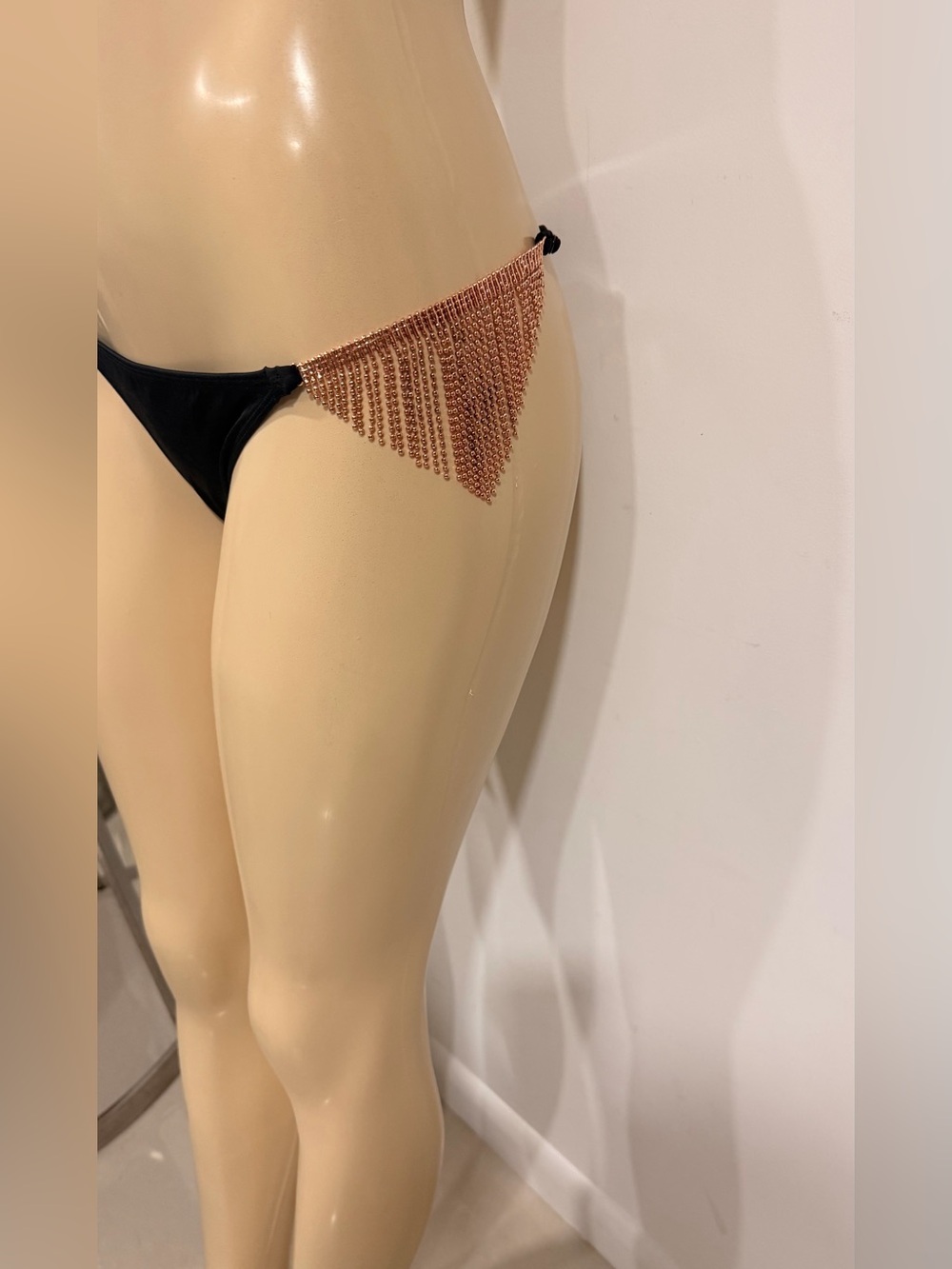 Summer Black Bikini Brief with Rose Gold Fringe Accent rare unique